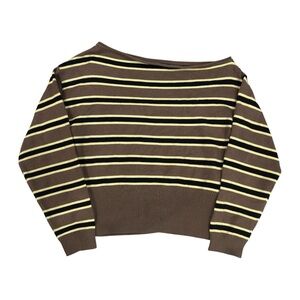 Motel Rocks Brown, Yellow & Black Off-the-Shoulder Striped Sweater